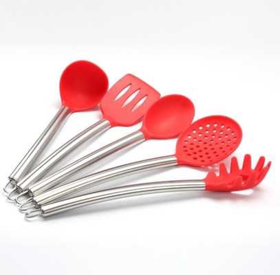 5 trousses d'outils de cuisine de silicone d'ensembles de PCs avec la poignée d'acier inoxydable