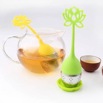 Tamis de thé de silicone de catégorie comestible de forme de fleur de Lotus avec le logo d'impression