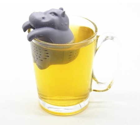 L'hippopotame gris de couleur a formé le thé Infuser de silicone de catégorie comestible de conception