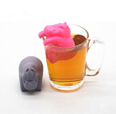 L'hippopotame gris de couleur a formé le thé Infuser de silicone de catégorie comestible de conception