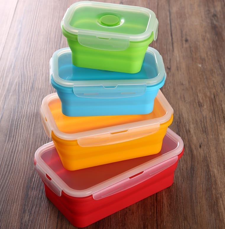 Ensemble de gamelle pliante de silicone de FDA de récipient d'entreposage de nourriture du silicone 4 pour des enfants